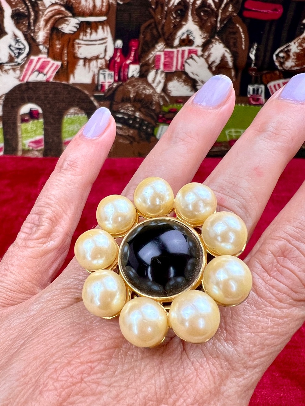 Vintage Remix Gold& Pearl Cluster Adjustable Ring, Artisan Made Mobwife